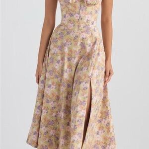 House of CB Floral Midi Dress in Yellow and Pink